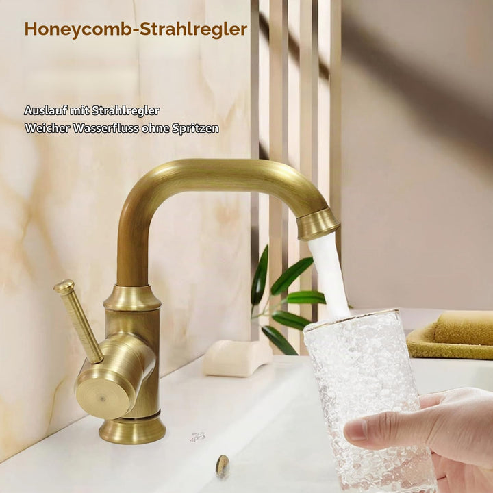 Wasserhahn Bad Antik Messing, Retro 360° Schwenkbar Waschtischarmatur,Einhebel Mischbatterie Waschbe