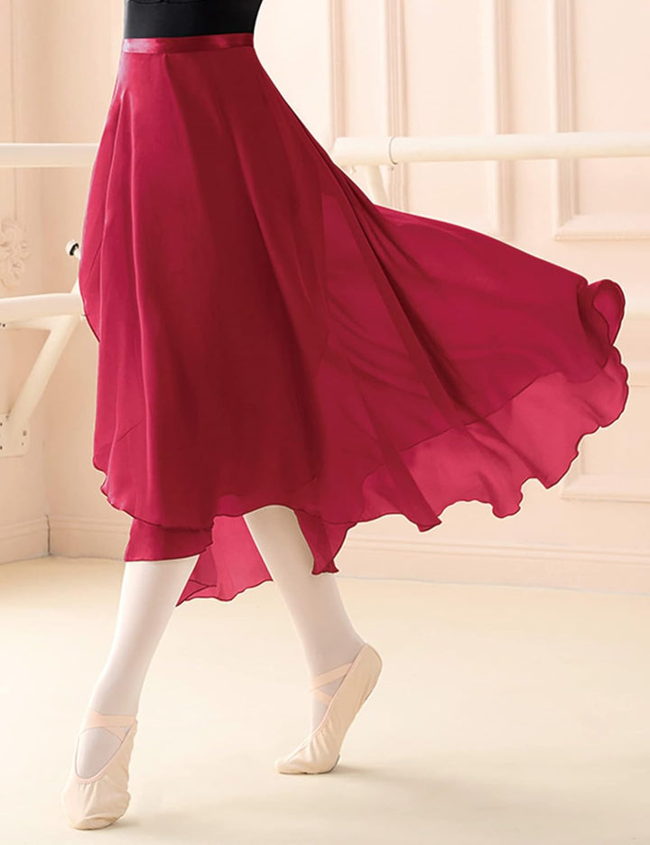 Daydance Ballett-Wickelrock für Mädchen und Damen, Chiffon, für Tanz, Schwarz M Burgunderrot, 82 Cm,