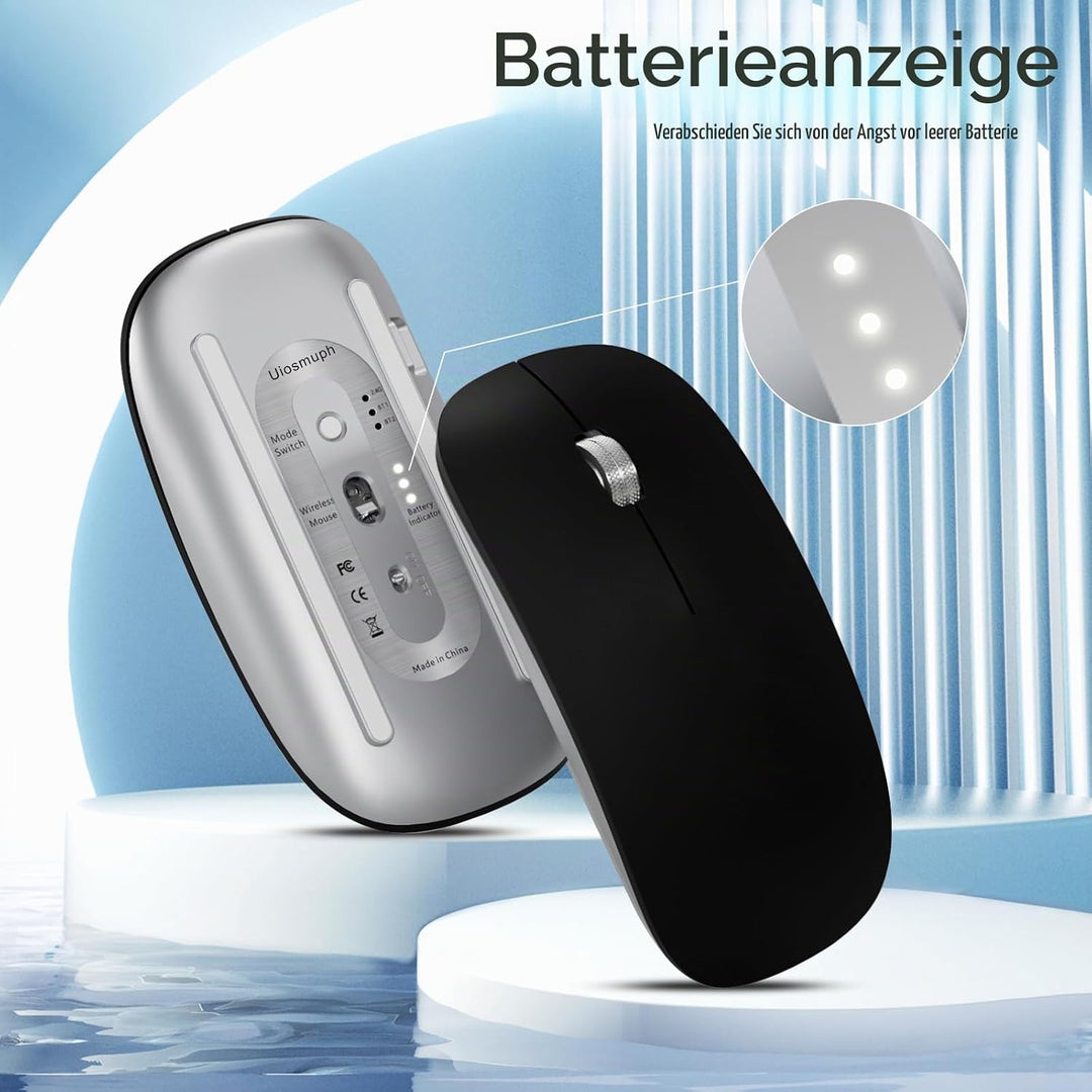 Uiosmuph U30 Bluetooth Maus Kabellose, Wiederaufladbare Leise (BT5.1+ BT5.1+ USB) Funkmaus Laptop Wi