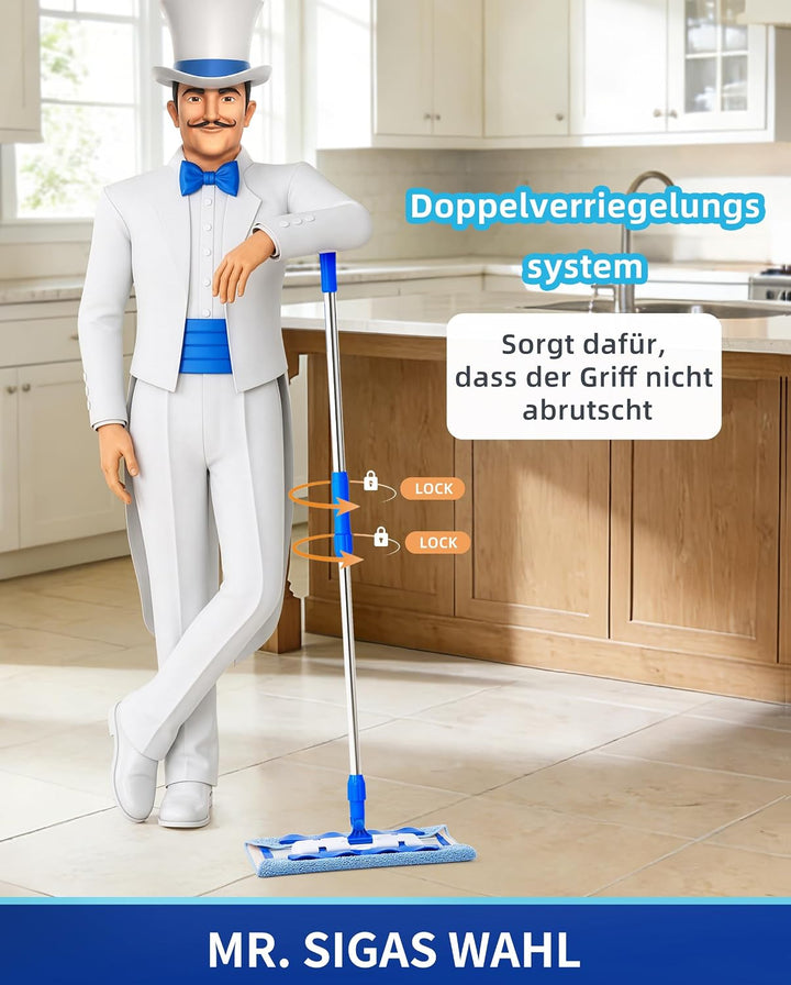 MR.SIGA Professionelle Mikrofaser-Wischmop Bodenwischer Reinigung für Hartholz-, Laminat-, Fliesenbo