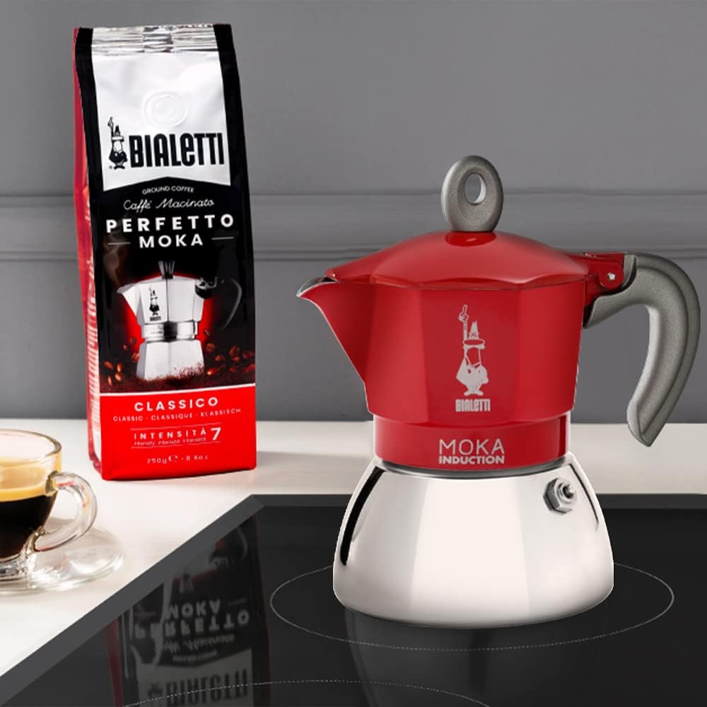 Bialetti - Moka Induction, Moka-Kanne, Geeignet für Alle Herdarten, 2 Tassen Espresso (100ml), Rot 2