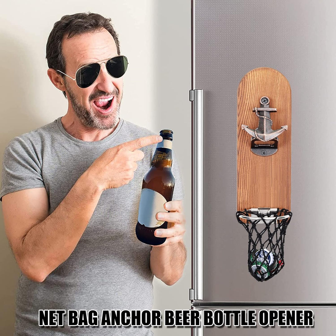 ZONSUSE Flaschenöffner Wand Magnet mit Auffangbehälter,Vintage Holz Bieröffner Wand mit Behälter,Mag