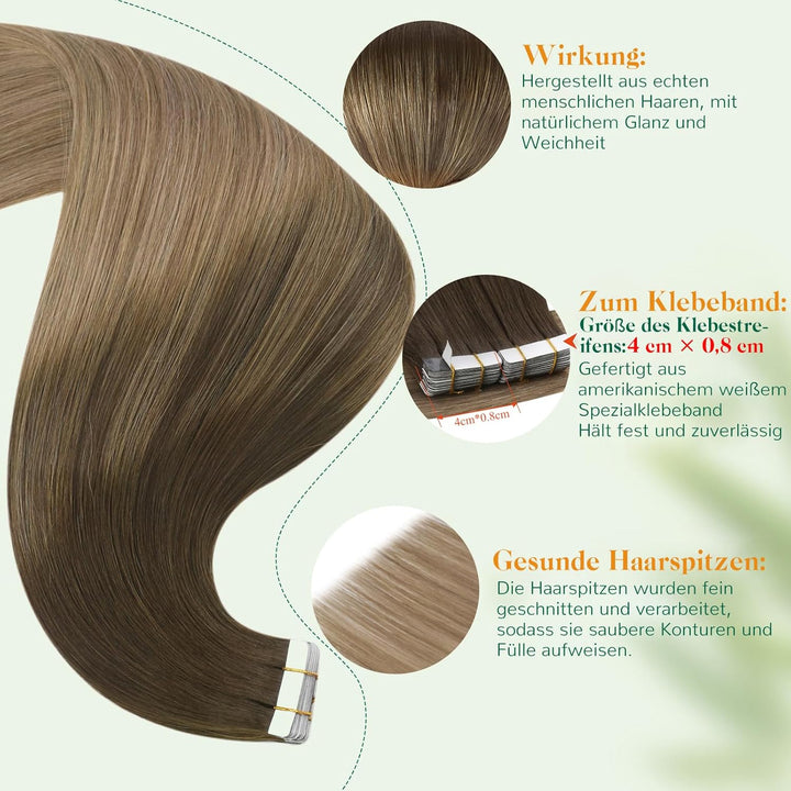 Easyouth Echthaar Tape Extensions Balayage Braun Extensions Echthaar Tape Dunkelste Braun Ombre Mitt