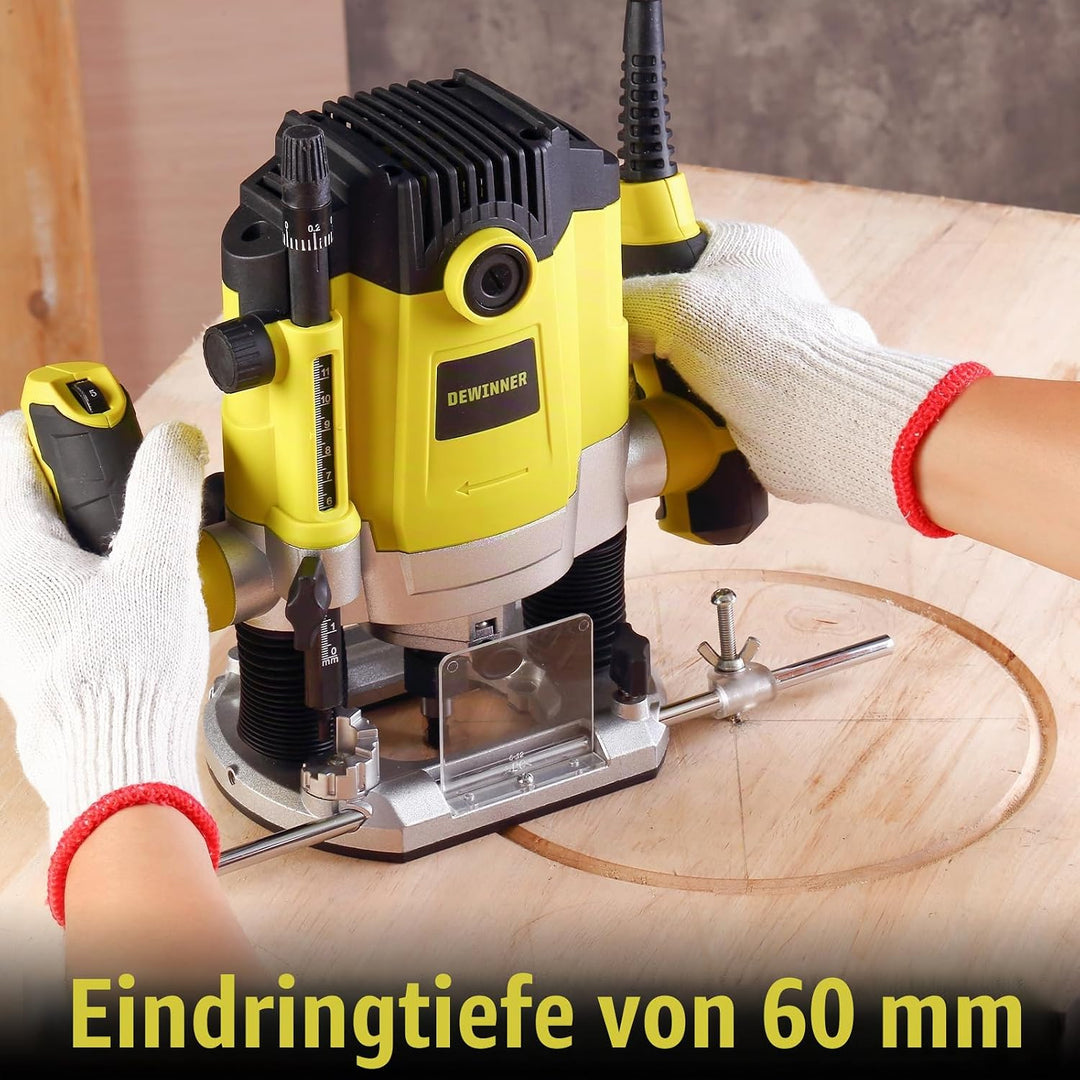 Oberfräse mit Koffer 1800W 10000-26000 U/min DEWINNER, Oberfräsen Mit 12 Stück Fräsen Cuter, 3 Spann