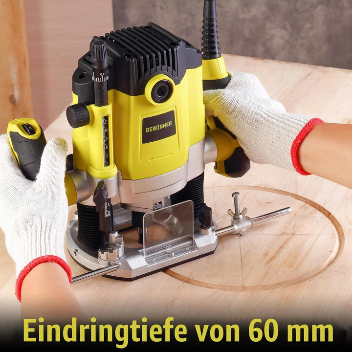 Oberfräse mit Koffer 1800W 10000-26000 U/min DEWINNER, Oberfräsen Mit 12 Stück Fräsen Cuter, 3 Spann
