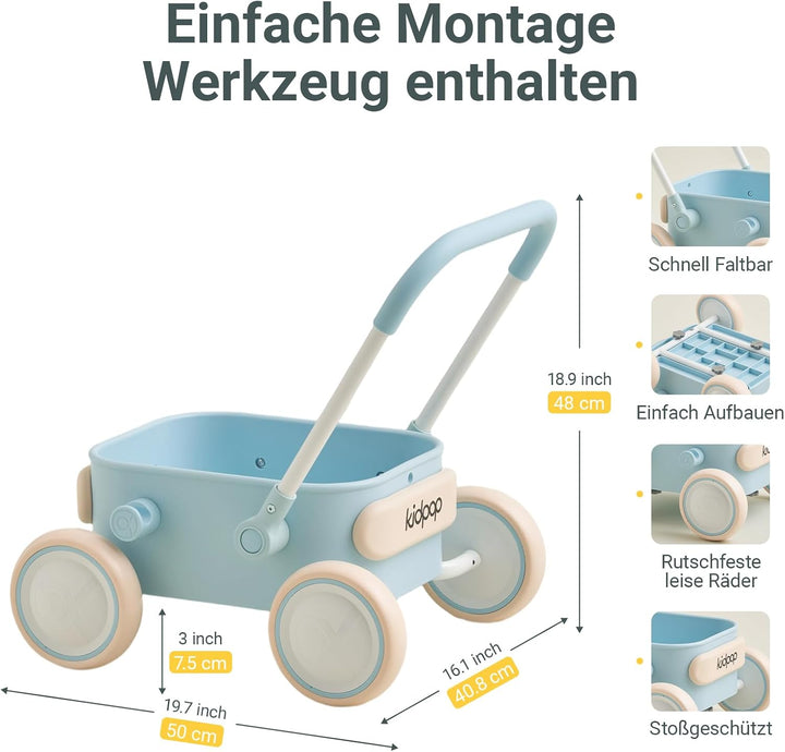 Kidpop PULA 2-in-1 Lauflernwagen Baby Push Pull Lauflernhilfe Spielzeug,4-in-1-Lauflernhilfe mit Räd