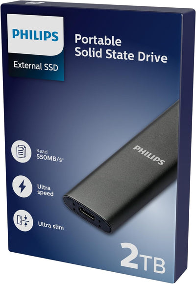 Philips Portable External 2TB SSD – Ultra Slim SATA Ultra Speed USB-C – USB, Lesegeschwindigkeit b