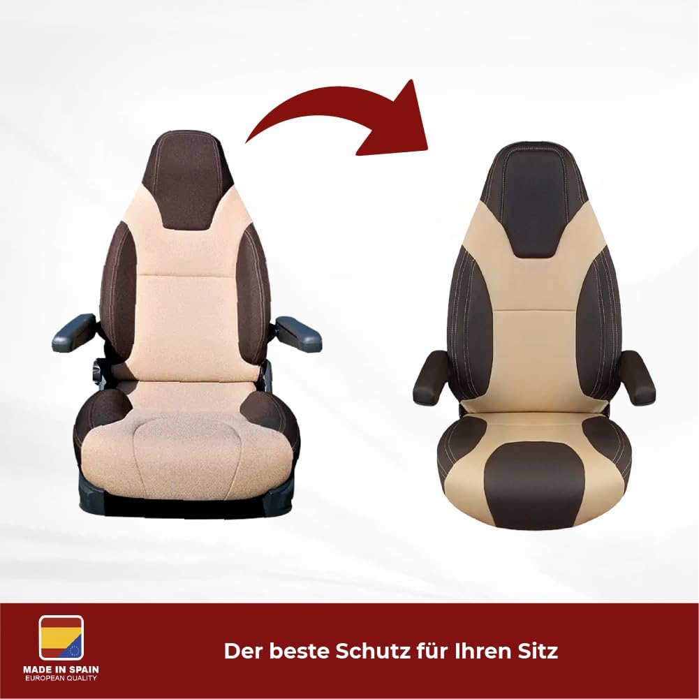 KFoam.es Sitzbezug für Fahrer-/Beifahrersitz von Wohnmobilen, Schokoladenbraun / Beige