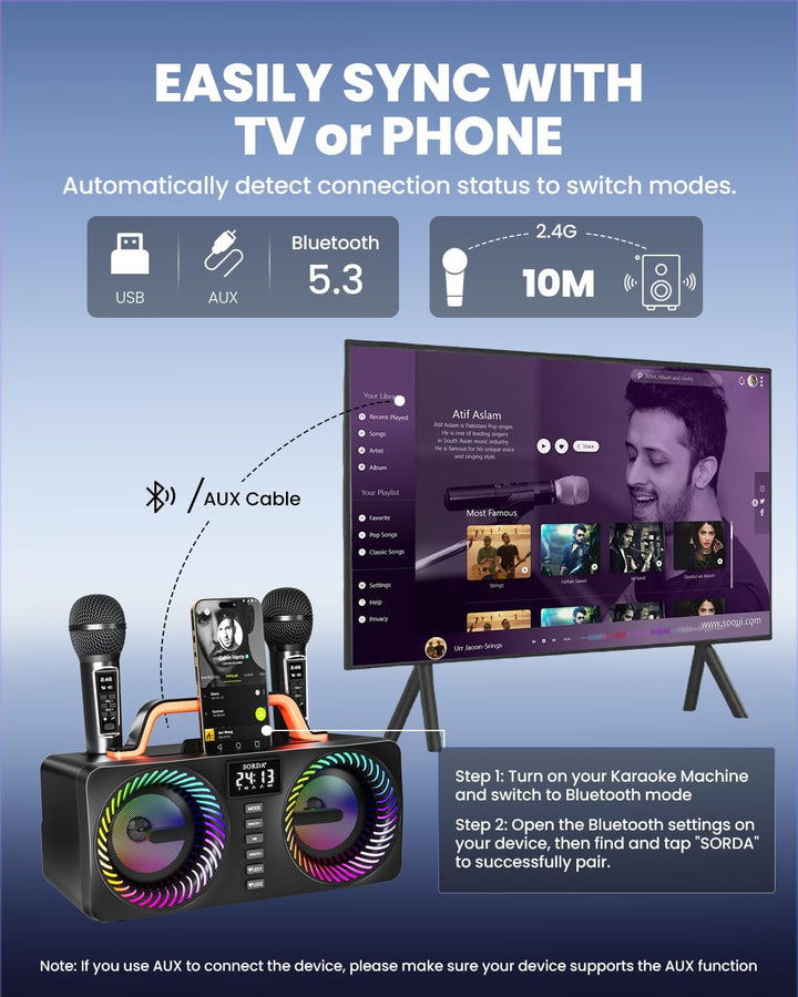 Karaoke-Maschine für Erwachsene und Kinder, Tragbarer 80-W-Bluetooth-Lautsprecher – 2 Kabellose Mikr