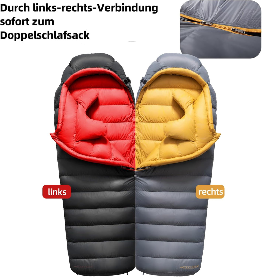 daunenschlafsack verfügt über EIN Graphenfutter und eine 620FP Füllkraft von Entendaunen, 4-Jahresze