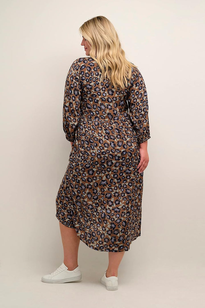 KAFFE CURVE Kleid Grosse Grössen Damen 3/4 Arm V-Ausschnitt Kleid Grosse Grössen Damen 3/4 Arm V-Aus