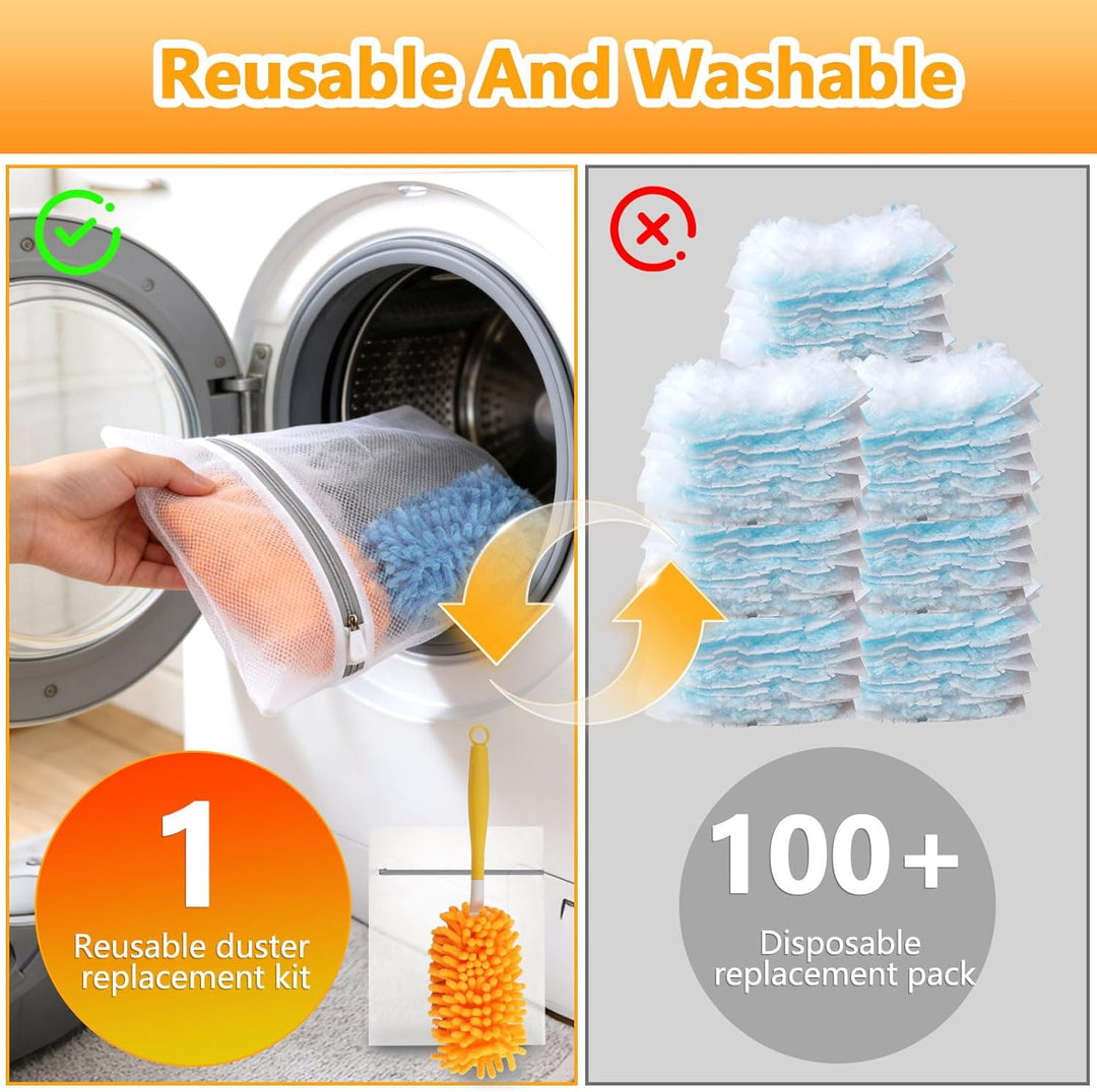 14 Stück Staubwedel Teleskop Waschbar für Swiffer Duster Staubmagnet Nachfüllpack, 360° Wiederverwen