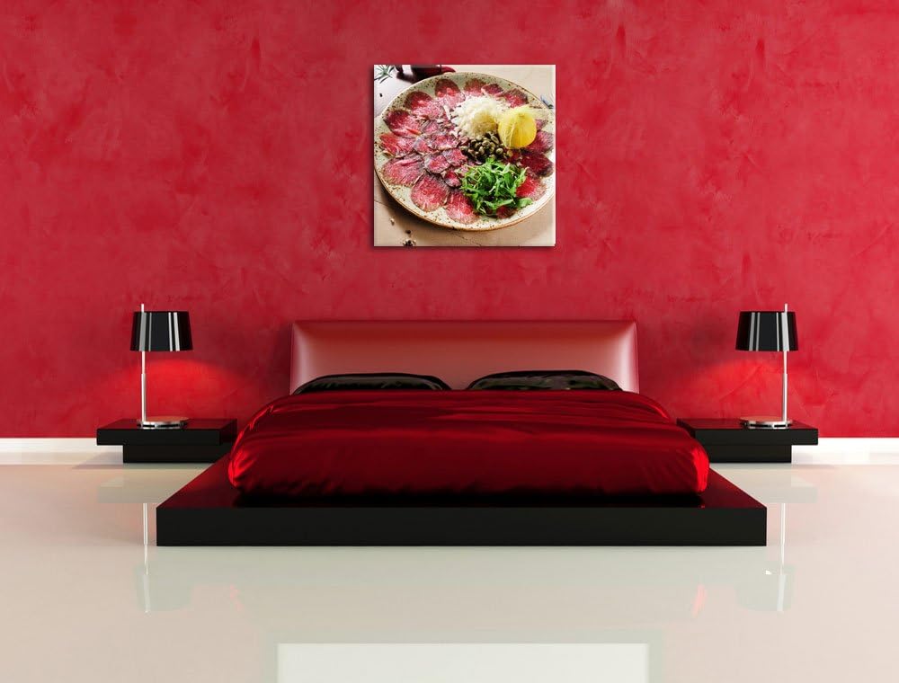 appetitliches Carpaccio, Format: 70x70 auf Leinwand, XXL riesige Bilder fertig gerahmt mit Keilrahme