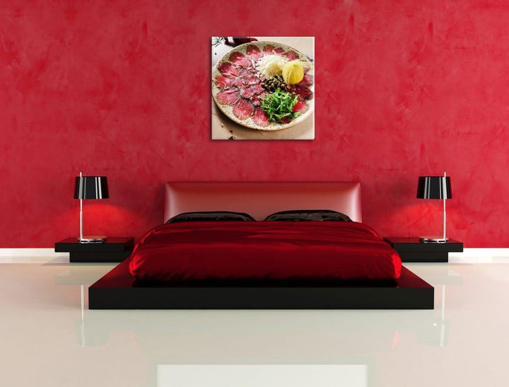 appetitliches Carpaccio, Format: 70x70 auf Leinwand, XXL riesige Bilder fertig gerahmt mit Keilrahme