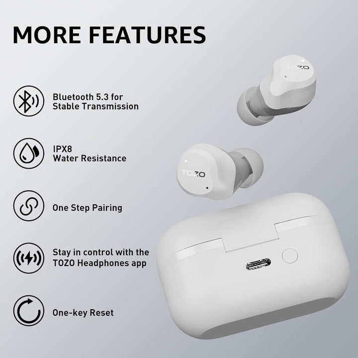 TOZO NC9 Bluetooth Kopfhörer In Ear mit Hybrid ANC (45dB), 6 Mikrofone ENC für Homeoffice & Pendeln,