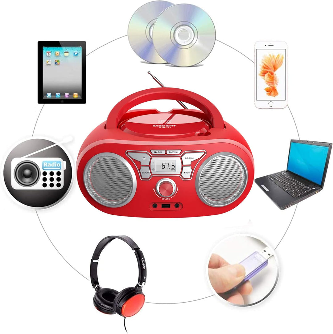 Tragbares Radio – mit CD-Player, Bluetooth Boombox, UKW-Radio, Fernbedienung, USB/AUX-Eingang, Kopfh