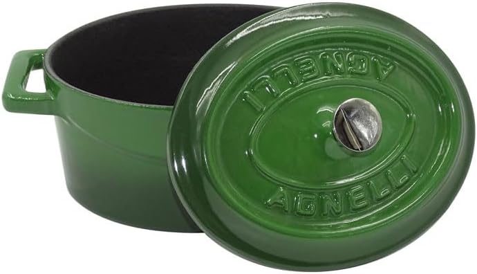 Pentole Agnelli Slowcook Ovaler Schmortopf aus Gusseisen mit 2 Griffen, grün, 12 cm 12 x 9 Cm Grün,