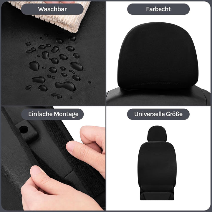 WOLTU Auto Sitzbezüge universal Grösse, 1+2 Sitzbezug Schonbezüge aus Kunstleder schwarz, Schwarz