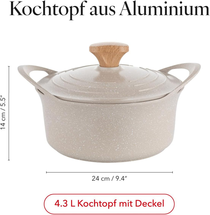 FLORINA Aluminiumtopf OSLO 4,3 l 24 cm Durchmesser I Keramische Antihaftbeschichtung I Ergonomischer