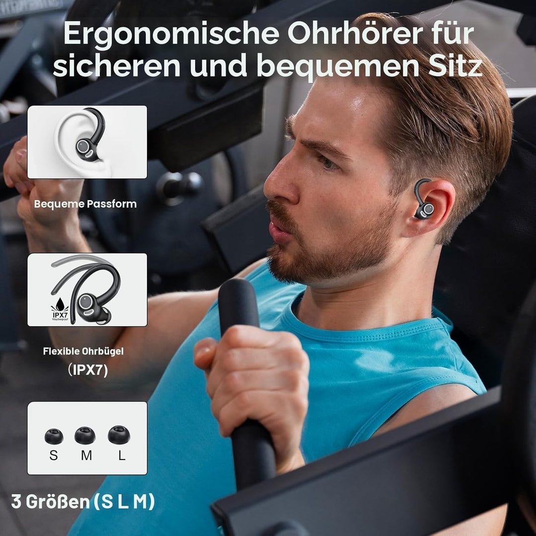 Csasan Bluetooth Kopfhörer Sport, in Ear Kopfhörer Kabellos Bluetooth 5.3 mit Ohrbügel, Hi-Fi Stereo
