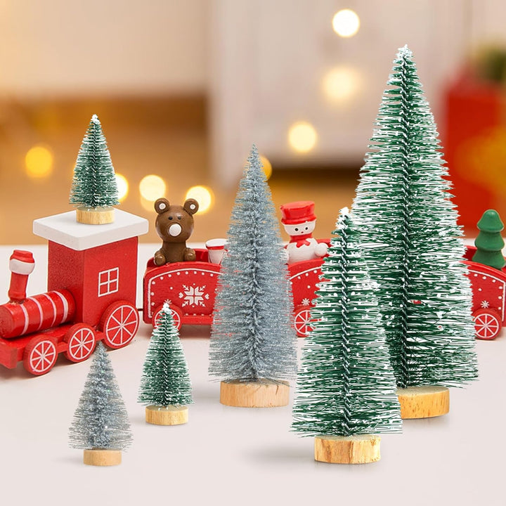 16 Stück Mini Tannenbaum Deko Klein Weihnachtsbaum Grün Silber, Künstlich Miniatur Weihnachtsbaum Ge