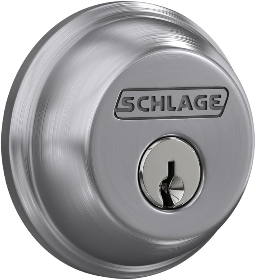 SCHLAGE B60N626 Deadbolt with Standard Trim Keyed 1 Side, Highest Residential Security, Satin Chrome