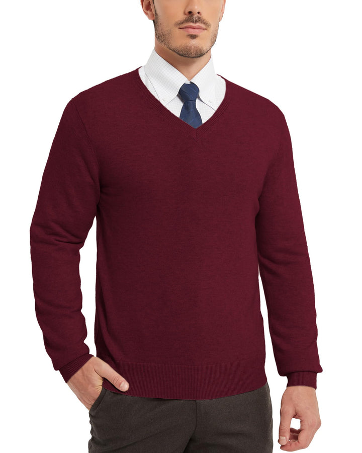 Kallspin Herren Strickpullover aus Wollmischung V-Ausschnitt Langarm Comfort Fit Pullover XXL Burgun