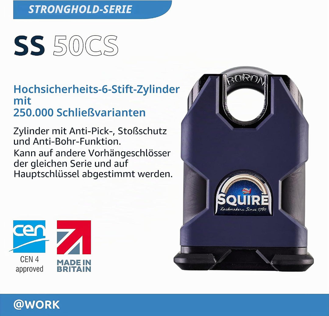 Henry Squire SS50CS Vorhängeschloss mit Bügel, Stahl, 50 mm 50mm Blau, 50mm Blau