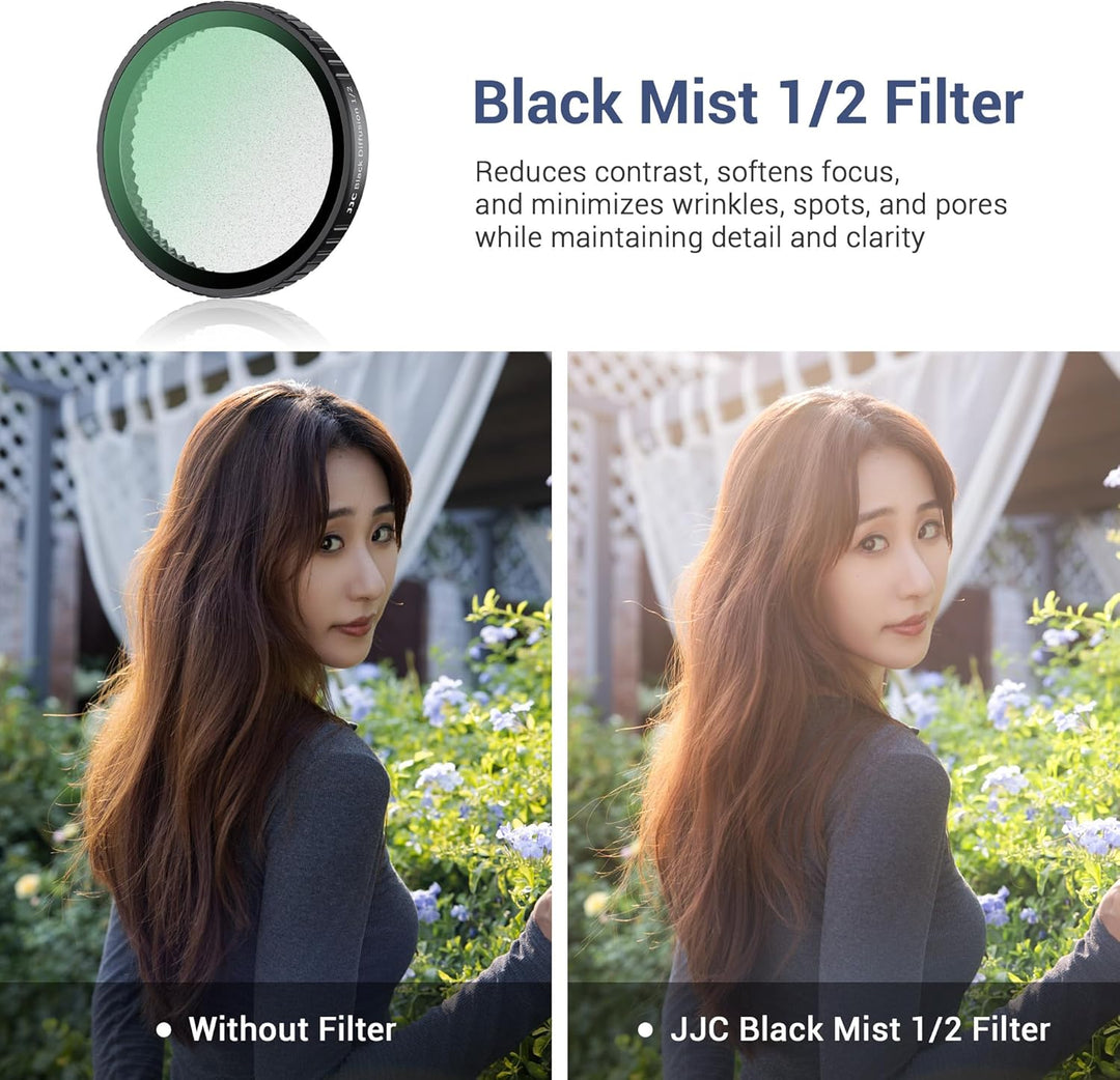 JJC Black Diffusion 1/2 Filter Kompatibel mit DJI Osmo Action 5 Pro Action 4 Action 3 Kamera, 1/2 Bl