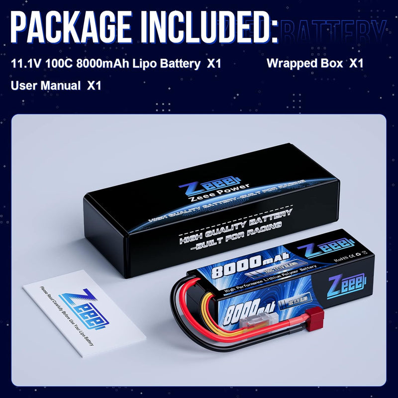 Zeee 3S Lipo Akku 11,1V 8000mAh 100C Hardcase Batterie mit Deans T Stecker für RC Evader BX Auto Car