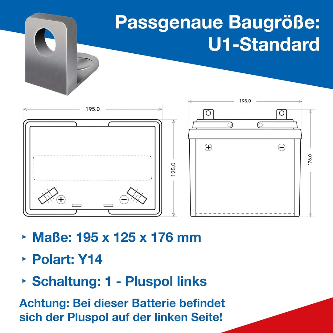 BIG U1 Garden Power Rasentraktor-Batterie 12V 30Ah 310A Starterbatterie für Aufsitzmäher wartungsfre