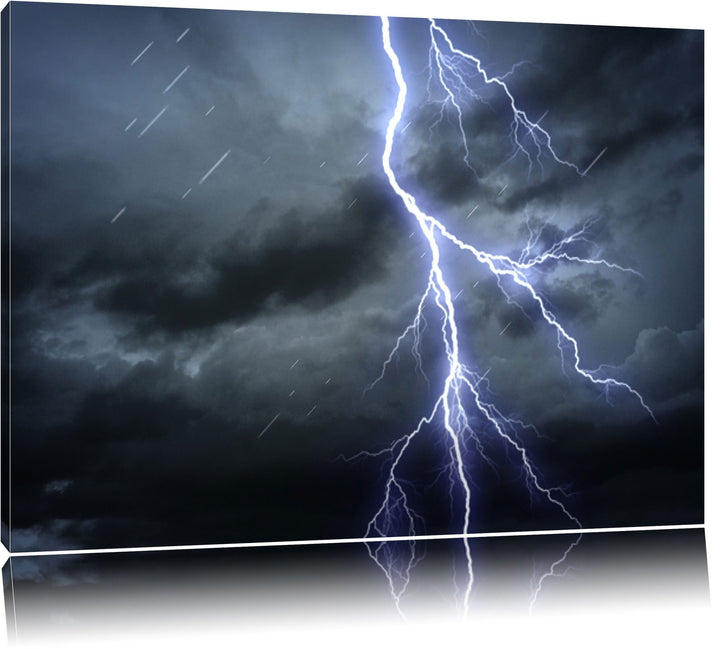 Gefährlicher Blitz am Gewitterhimmel Format: 100x70 auf Leinwand, XXL riesige Bilder fertig gerahmt
