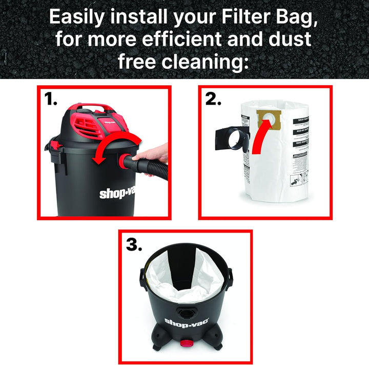 Shop-Vac 9066233 Einweg-Filterbeutel, passend für 10-14 Gallonen Staubsauger, nur für trockene Aufna