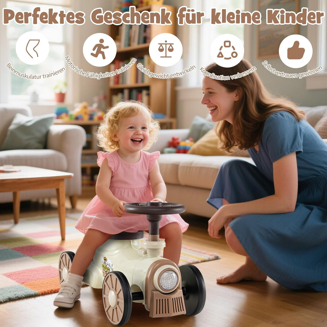 COSTWAY Rutschauto, Rutschfahrzeug mit Lenkrad & Zugpfeifton-Taste & Stauraum unter Sitz, Rutscher K