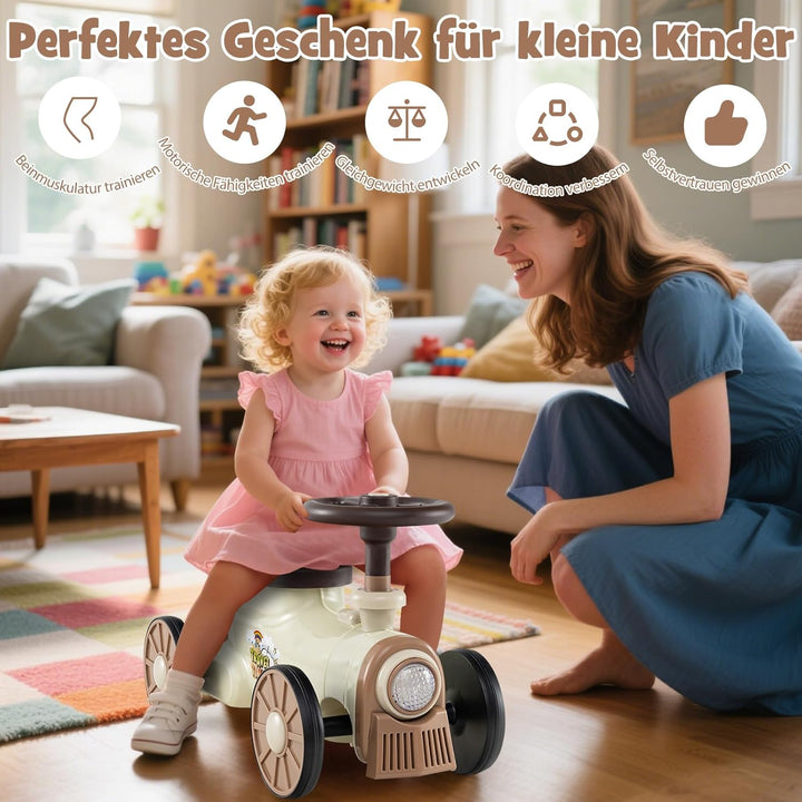 COSTWAY Rutschauto, Rutschfahrzeug mit Lenkrad & Zugpfeifton-Taste & Stauraum unter Sitz, Rutscher K