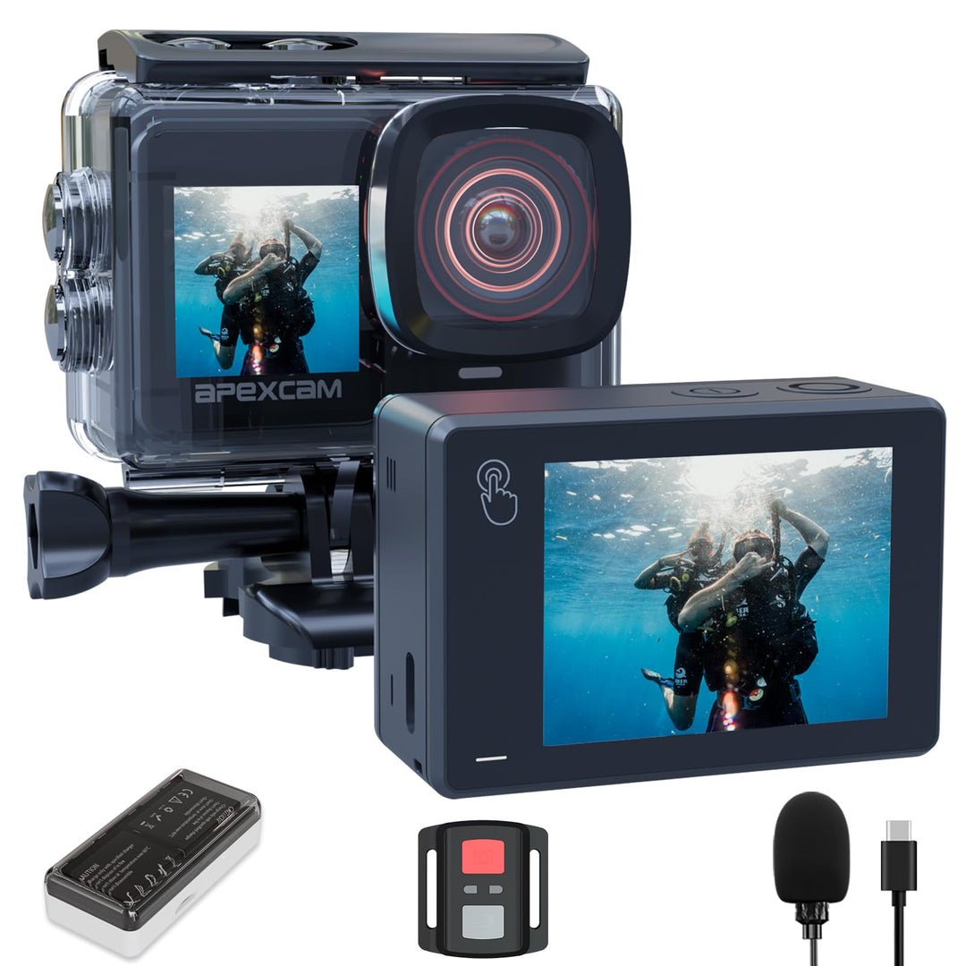 Apexcam X80Pro mit 64G Karte Action Cam 4K60FPS 48MP mit Doppelbildschirme EIS Stabilisierung WiFi S
