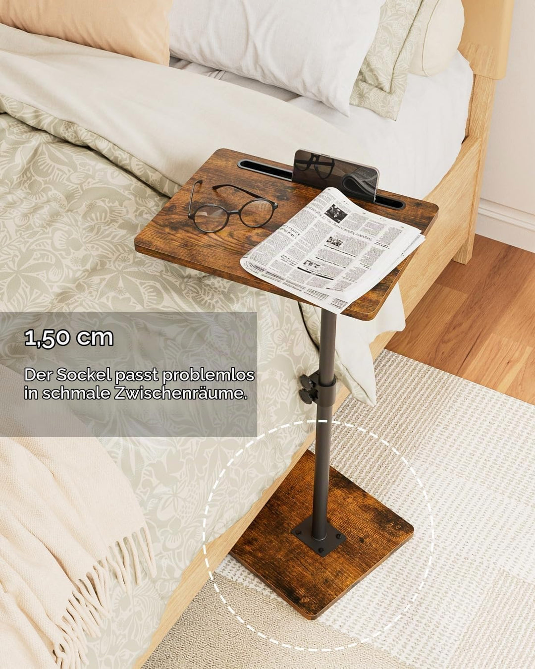 HEYZOEY Beistelltisch, C-Form Höhenverstellbar Sofatisch, 360°Rotierend Couchtisch Klein,40x30x(45-8
