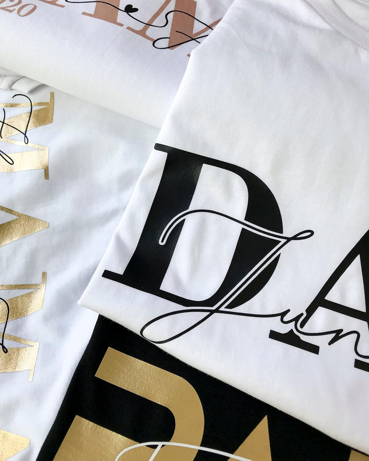 MAMAHUHU Personalisierte Bio T-Shirts Pullover für Familien Mama Papa Kinder Oma Opa, handbedruckt m