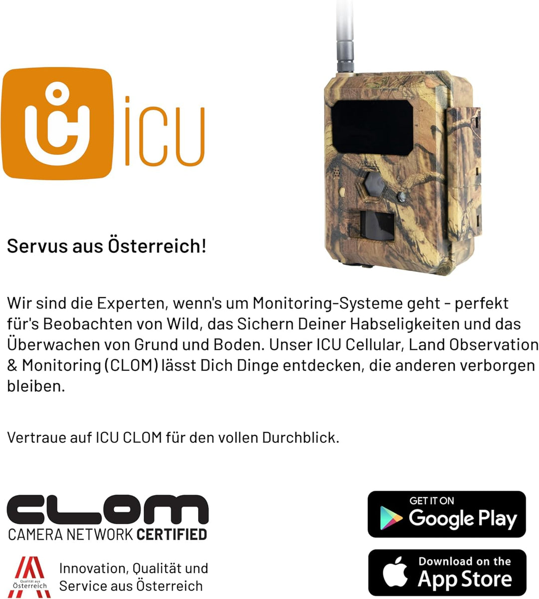 icuserver ICU CLOM EasyCam 50° Erfassungswinkel Winkel, ICU Wildkamera mit 16GB SD-Karte, 4G/LTE Int