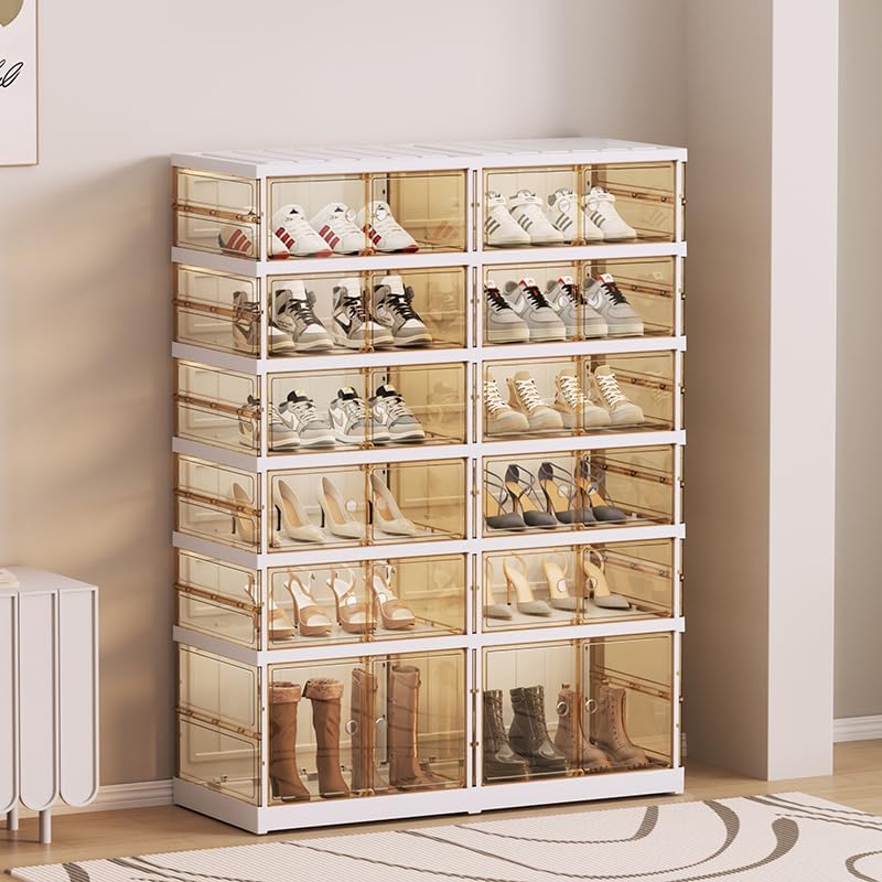 ELPHECO 6 Ebene Faltbares Schuhregal 2er Set Faltbare Schuhaufbewahrungsboxen für den Eingangsbereic