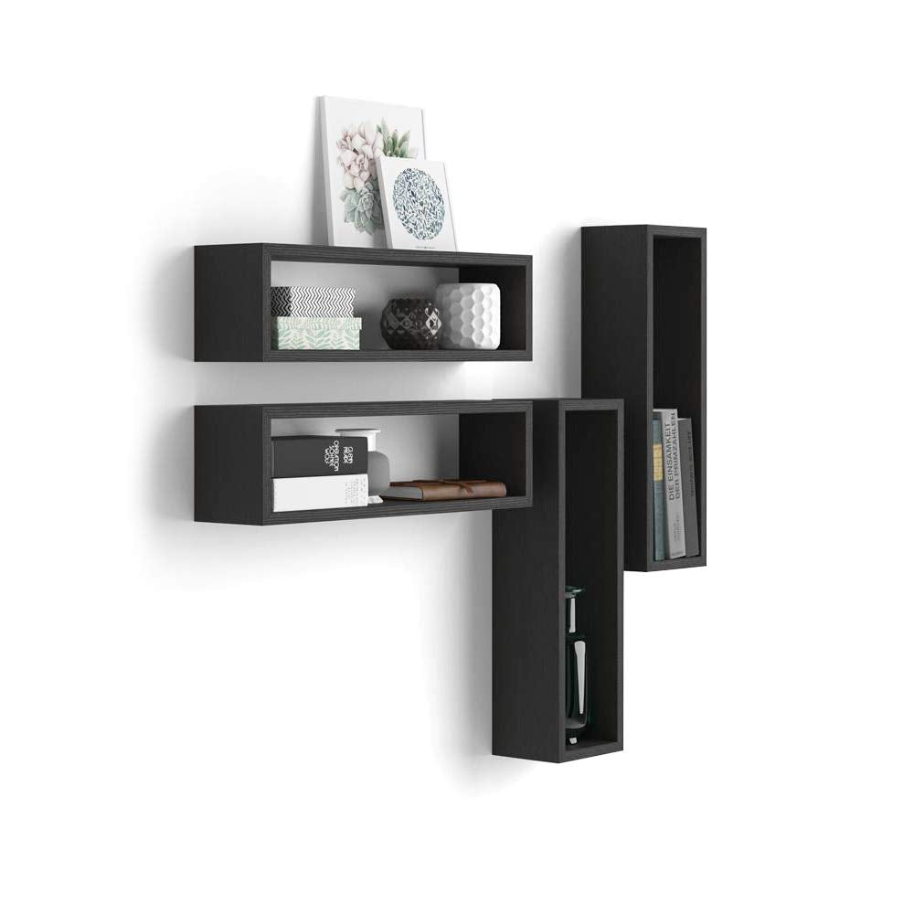 MOBILI FIVER, 4er-Set Iacopo Würfelregale Cubo, Esche, Schwarz, Made In Italy 59 x 14,5 x 17 cm Esch