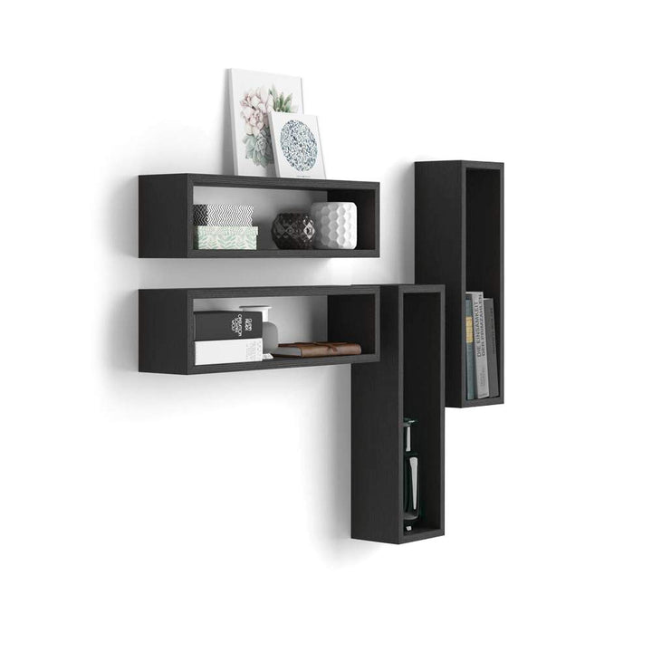 MOBILI FIVER, 4er-Set Iacopo Würfelregale Cubo, Esche, Schwarz, Made In Italy 59 x 14,5 x 17 cm Esch