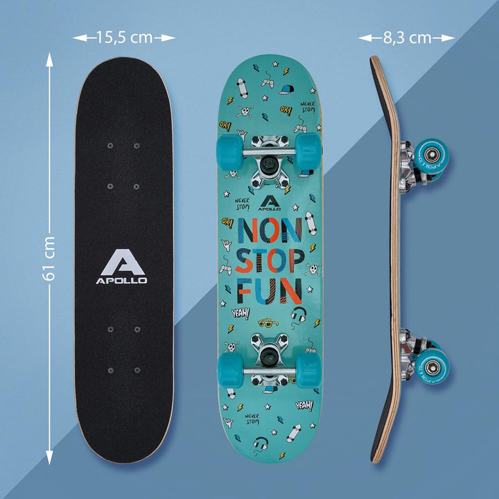 Apollo Kinder Skateboard, | kleines Komplett Board mit ABEC 3 Kugellagern und Aluminium Achsen | Coo