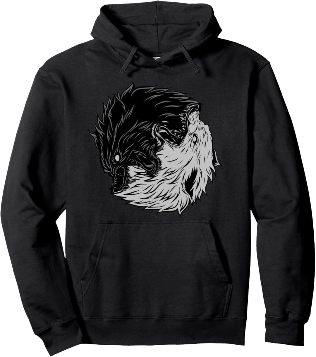Wölfe - Ying Yang Tiere - Ying Yang Wolf Symbol Pullover Hoodie