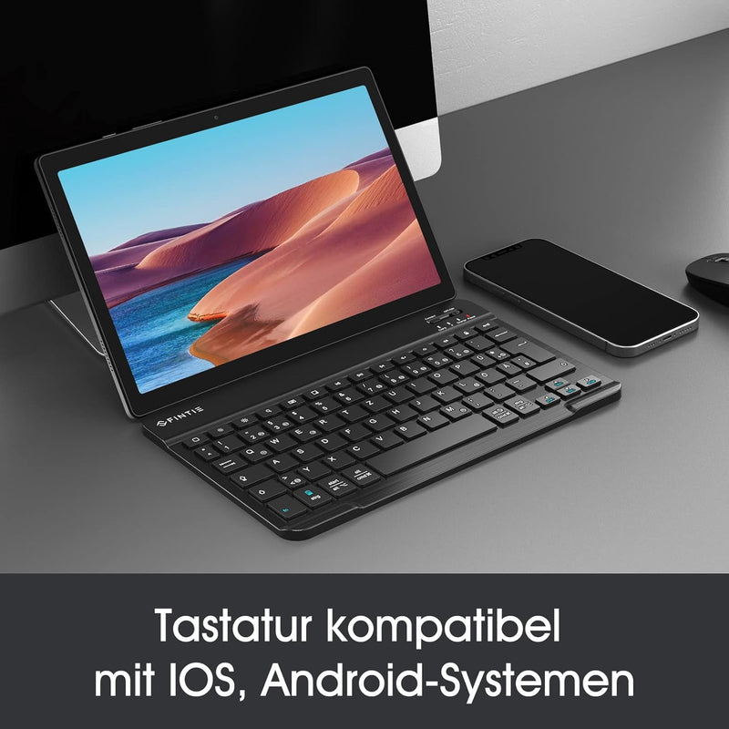 Fintie Ultradünn Bluetooth Tastatur mit deutschem Layout QWERTZ für iPad und iPhone, iPad 2024, iPad