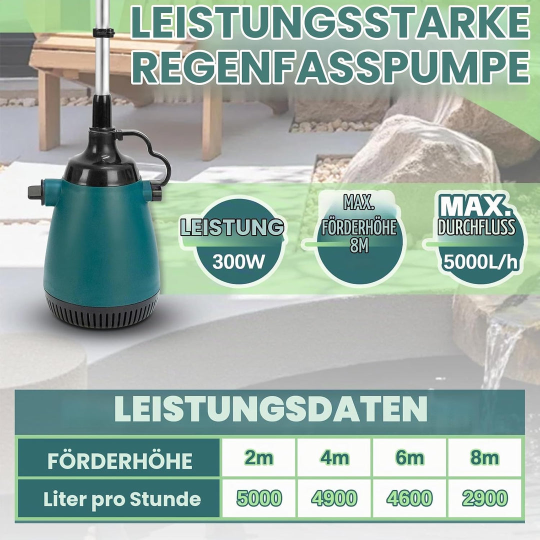Akku-Tauchdruck/Regenfasspumpe Kompatibel mit Makita 18V Lithium Akku, Fördermenge max. 5000L/h, Sch