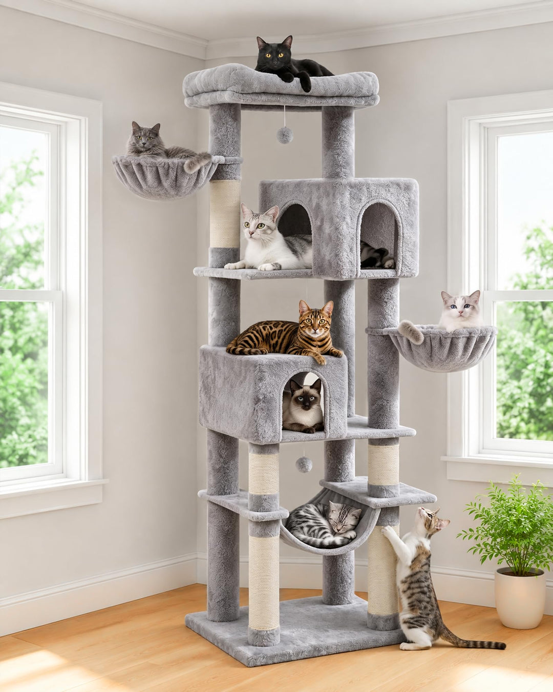 kratzbaum klein, Katzenbaum mit Grosse Plattformen, Sisalstämme, Kratzrampe, Katzenhaus, Plüschbälle