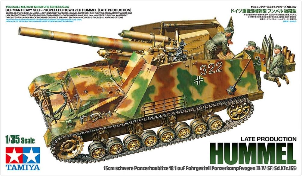 TAMIYA 35367 - 1:35 Deutsche Panzer-Haubitze Hummel (3)Sp.Prod., Modellbau, Plastik Bausatz, Basteln