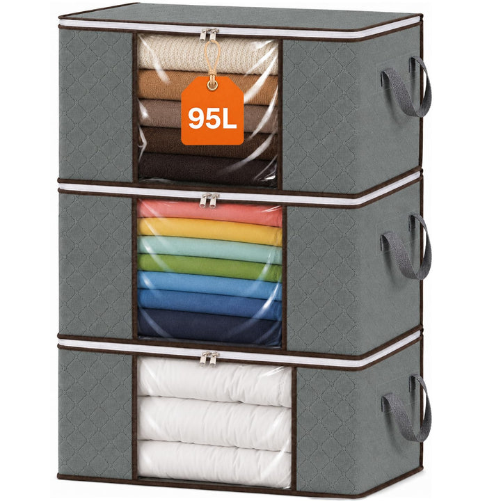 RICHER HOUSE 3 Stück 95L Aufbewahrungstasche, Gross Aufbewahrungsbox mit Deckel, Faltbare Kleiderauf