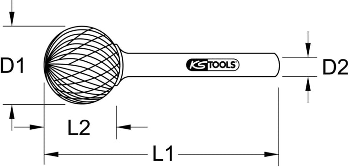 KS Tools 515.3286 HM Kugel-Frässtift Form D, 16mm 16 mm, 16 mm